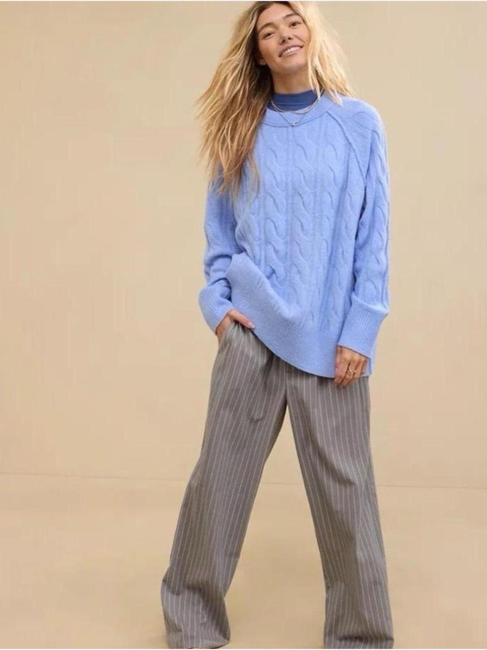aerie Cable Knit Sweater in Light Blue